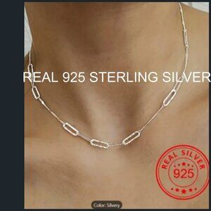 NWOT NEW Sterling Silver 925 Shimmering Paperclip Chain Necklace Sparkle & Shine